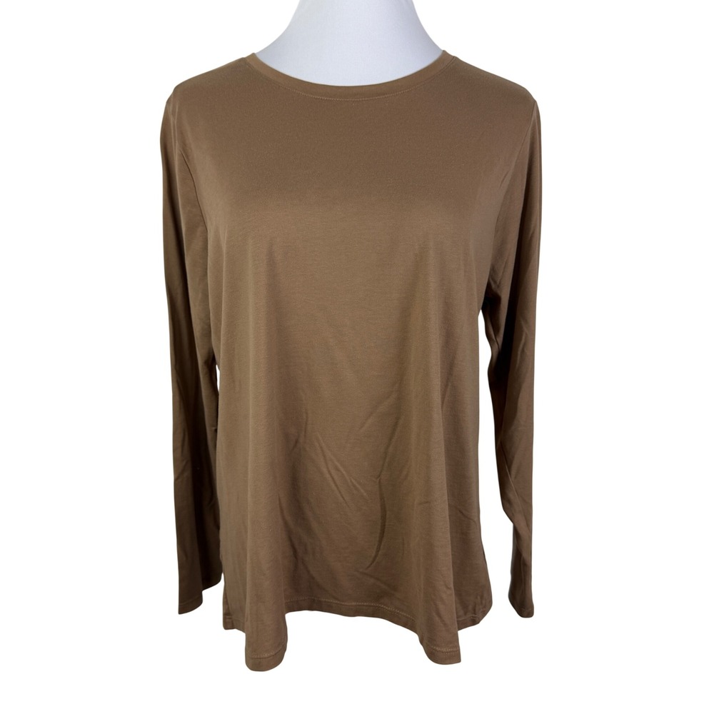 Time‎ and Tru Brown Pima Cotton Blend Long Sleeve Crewneck Tee Shirt Women's XXL